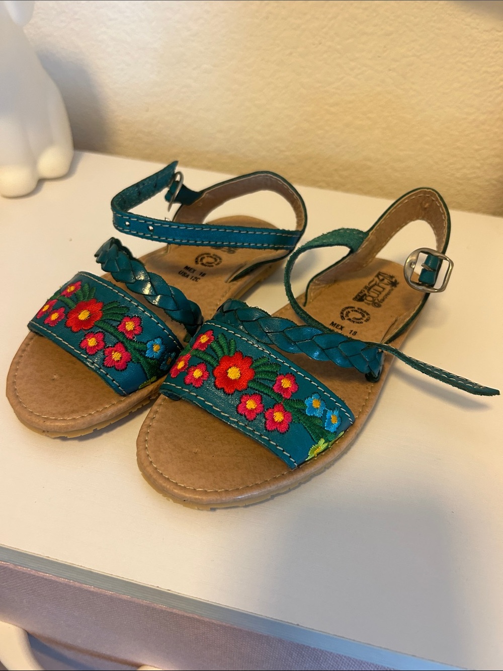 Teal Girls Floral Embroidered Sandal
